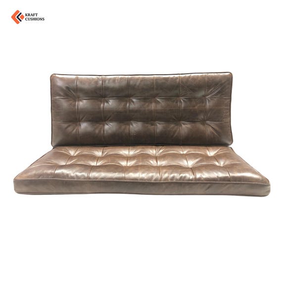 Modern Tufted Real Leather Lounge Chair Cushion Mid-century