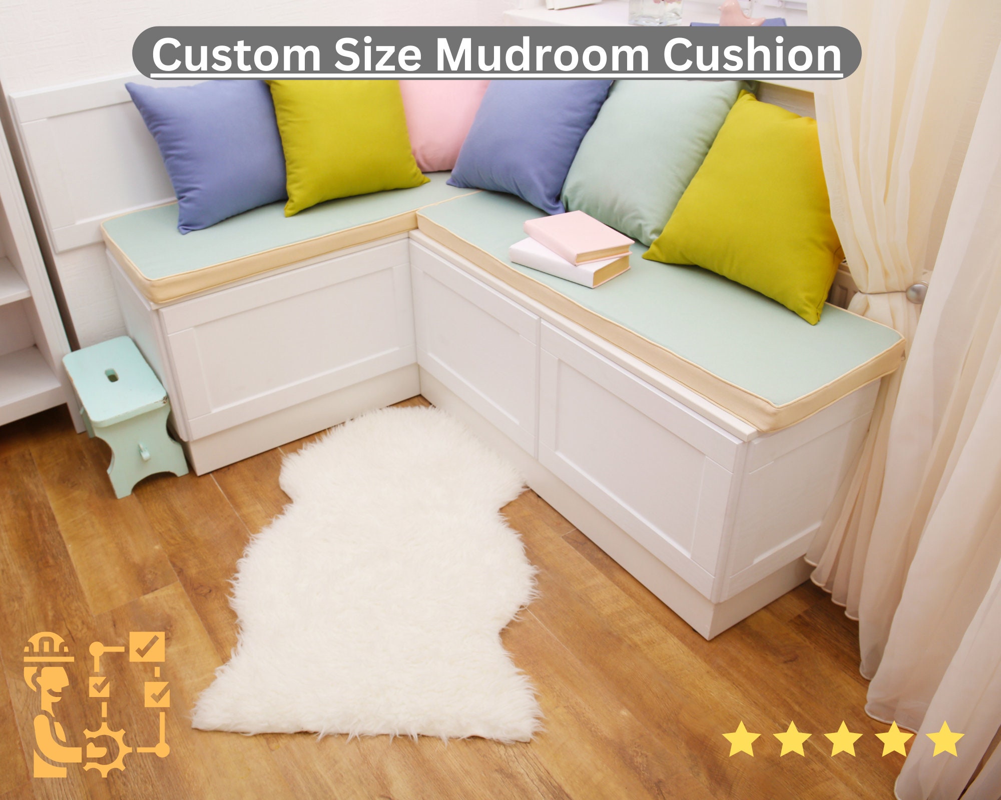 White Hemp Linen Window Mudroom Floor Bench Cushion filled organic Hemp  Fiber filling in Linen Fabric Custom Made