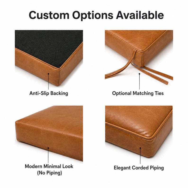 Custom Full Grain Leather Chair Cushion Replacement Pad – Tufted Seat Pad Bild 7