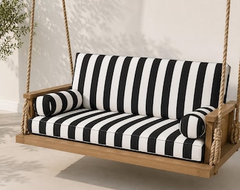 Sunbrella Black White Stripe Porch Swing Cushion – Crib Size Outdoor Bed Seat