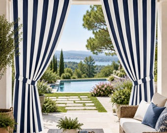 Custom Striped Outdoor Curtains | Sunbrella Patio Pergola Gazebo Privacy Curtains | Weather Resistant Drapes