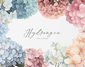 Watercolor Blue Pink Hydrangea Clipart, Hydrangea PNG, Hydrangea Wreath, Floral Clipart, Wedding Clipart, Rustic Clipart, Instant Download