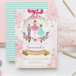 Pink Nutcracker Birthday Invitation Land of Sweets Invite Candyland Editable Sugar Plum Fairy Birthday Nutcracker Ballet Printable 0202