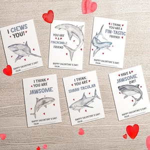 Cartões de Dia dos Namorados de Tubarão para Imprimir, Imprimir em Casa Ocean Classroom Valentine Exchange, Etiquetas de Presente de Dia dos Namorados Boys Under the Sea