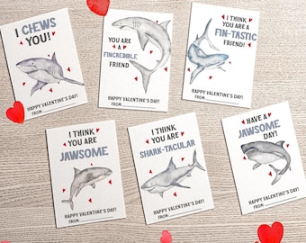Printable Shark Valentine&#39;s Day Cards, Print at Home Ocean Classroom Valentine Exchange, Boys Under the Sea Valentine Gift Tags