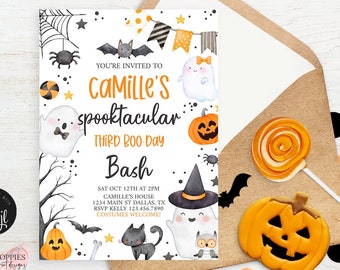 Halloween Birthday Invitation Hey Boo Editable Pink Ghost Birthday Invite Spooktacular Birthday Party Evite Halloween Printable 0176