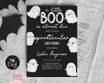 Hey Boo Baby Shower Invitation, A Little Boo is Almost Due Invite, Halloween Baby Shower Evite, Boy Ghost Party Spooktacular Printable 0177