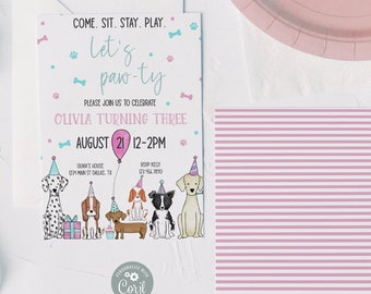 Invito di compleanno modificabile Puppy Dog Pawty, Let's Pawty Invite, Puppy Dog Invitation, Puppy Adoption Party 0185