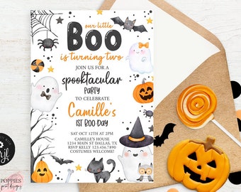 Little Boo is Two Birthday Invitation Halloween Editable Ghost Birthday Invite Second Birthday Party Evite Halloween Printable Template 0176