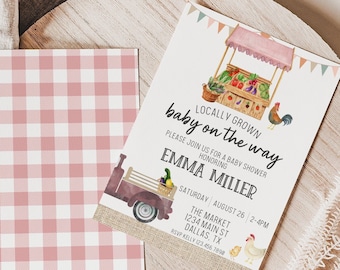 Locally Grown Baby Shower Invitation, Editable Farmer&#39;s Market Baby Shower Invite, Organic Baby, Gender Neutral Evite Printable 0147