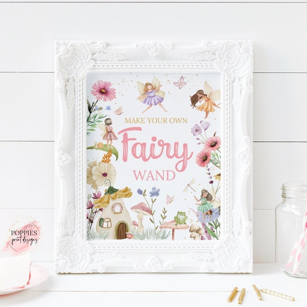 Fairy Garden Birthday Wand Making Table Sign Magical Birthday Party Craft Table Sign Girl Fairy First Birthday Favors Printable 0213