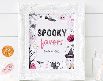Halloween Birthday Party Favors Sign Pink Ghost Birthday Party Decor Spooky Favors Spooky One Birthday Spooktacular Hey Boo Printable 0176