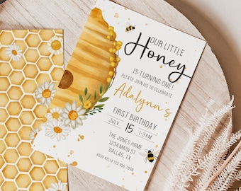Editable A Little Honey Bee Birthday Invitation Download First Bee Day Birthday Party Bumblebee Birthday Invite Floral Bee Printable 0143