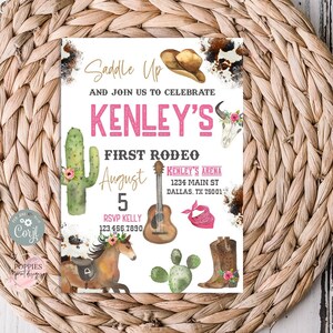 Pink First Rodeo Birthday Invitation, Country Western 1st Birthday Party Invitation, Girl1st Rodeo Birthday Invitation Instant Download 0113