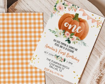 Floral Pumpkin Birthday Invitation Fall Pumpkin Birthday Party Invite Little Pumpkin Birthday Pumpkin Patch Invitation Printable 0173