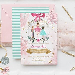 Editable Pink Nutcracker Birthday Invitation Land of Sweets Invite Candyland Sugar Plum Fairy Birthday Nutcracker Ballet Printable 0202