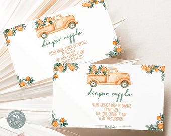 A Little Cutie is on the Way Diaper Raffle Card Orange Baby Shower Card Insert Enclosure Card Diaper Raffle Contest Printable 0142