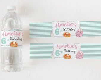 Editable Pancakes and Pajamas Water Bottle Label, Sleepover Birthday Water Bottle Wrap Breakfast Birthday Party Favor Printable 0183