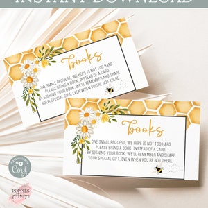 Een beetje honing is onderweg boeken voor Baby Card Honey Bee Book Request Baby Shower Card Insert Enclosure Card Gepersonaliseerde afdrukbare 0143