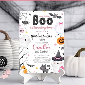 Little Boo is Two Birthday Invitation Halloween Editable Pink Ghost Birthday Invite 2nd Birthday Party Evite Halloween Printable 0176