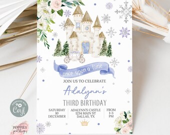 Editable Ice Princess Castle Birthday Invitation Fairytale Birthday Invite Onederland Snow Birthday Winter Wonderland Any Age Print 0154