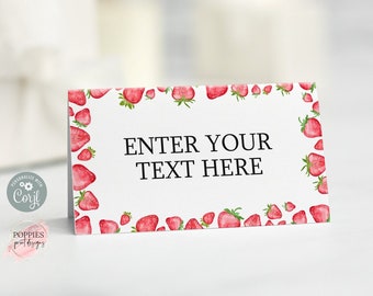 Editable Strawberry First Birthday Food Labels Berry First Birthday Food Tent Cards Berry Sweet Party Food Table Signs Printable 0150