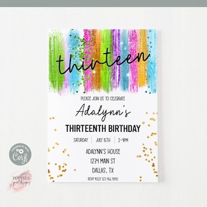 Neon Glow 13th Birthday Invitation Editable Thirteenth Birthday Invite Neon Rainbow Birthday Invitation Glow Party Invitation Printable 0167