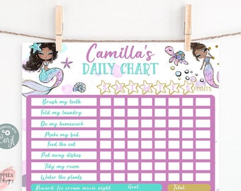 Editable Mermaid Chore Daily Chart, Printable Kids Responsibility Chart, Daily Chore Chart, Under the Sea Reward Chart, Kids Routine Chart