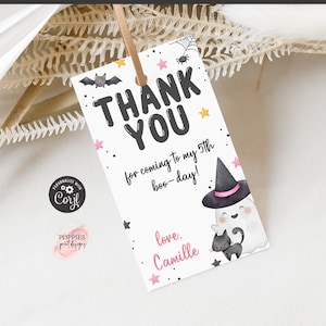 Editable Pink Halloween Birthday Thank You Tag Spooky One Spooktacular Ghost Birthday Party Girl Halloween Party Printable 0176