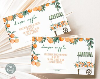A Little Cutie is on the Way Diaper Raffle Card Orange Baby Shower Card Insert Enclosure Card Diaper Raffle Contest Printable 0142