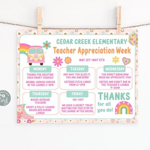 Editable Teacher Appreciation Flyer Groovy Staff Appreciation Invitation School Flyer Teacher Thank You Instant Download Printable Flyer