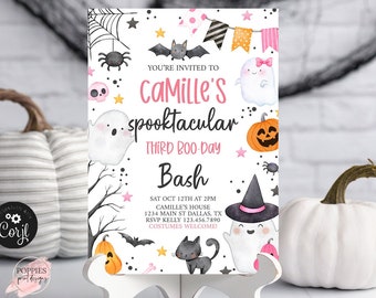 Girl Halloween Birthday Invitation Hey Boo Editable Pink Ghost Birthday Invite Spooktacular Birthday Party Evite Halloween Printable 0176