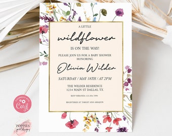 Editable Wildflower Baby Shower Invitation, A Little Wildflower is on the Way Invite, Baby in Bloom, Floral Invitation Spring Printable 0219