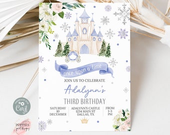 Editable Ice Princess Castle Birthday Invitation Fairytale Birthday Invite Onederland Snow Birthday Winter Wonderland Any Age Print 0154