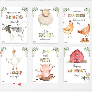 Printable Gender Neutral Farm Animal Valentine&#39;s Day Cards Print at Home Classroom Valentine Exchange Barnyard Valentine Gift Tags val 032