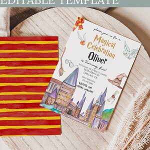 Editable Wizard Birthday Invitation, Magical Celebration Birthday Invite, The Chosen One Birthday Castle Boy School Wizardry Printable 0152