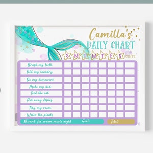 Editable Mermaid Chore Daily Chart, Printable Kids Responsibility Chart, Under the Sea Daily Chore Chart, Reward Chart, Kids Routine Chart