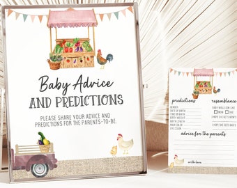 Baby Advice Sign and Writing Cards, Locally Grown, Farmer's Market Baby Shower Decor Set, Baby Predictions Card, Organic Baby Printable 0147