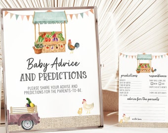Baby Advice Sign and Writing Cards, Farmer's Market Baby Shower Decor Set, Baby Predictions Card, Locally Grown, Organic Baby Printable 0147