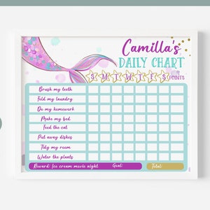 Editable Mermaid Chore Daily Chart, Printable Kids Responsibility Chart, Under the Sea Daily Chore Chart, Reward Chart, Kids Routine Chart