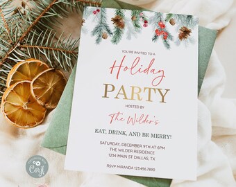 Editable Winter Floral Holiday Party Invitation, Christmas Party Invite, Holiday Get Together, Christmas House Party, Holiday Printable 0201