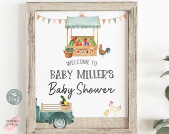 Locally Grown Baby Shower Welcome Sign, Editable Farmer's Market Baby Shower Sign, Organic Baby, Gender Neutral Template Printable 0147