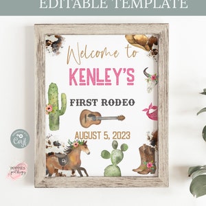 Editable Girl Rodeo Birthday Welcome Sign Custom First Rodeo Birthday Party Decor Download Country Western Birthday Welcome Printable 0113