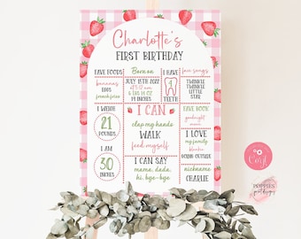 Strawberry Party Birthday Milestone Sign Editable Berry Sweet Birthday Poster Sign Berry First Party Sign Printable 0169