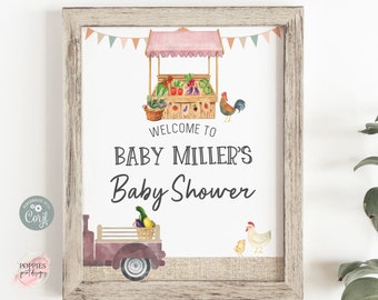 Locally Grown Baby Shower Welcome Sign, Editable Farmer's Market Baby Shower Sign, Organic Baby, Gender Neutral Template Printable 0147
