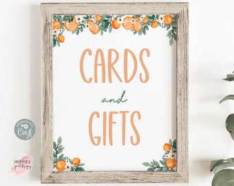 Cutie Gift Table Sign, Little Cutie Baby Shower, Cute One, Two Cute Orange Birthday Party Gifts and Cards Sign, Party Favor Printable 0142