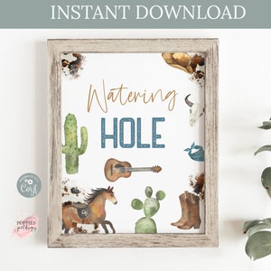 Boy Rodeo Watering Hole Table Sign First Rodeo Birthday Party Decor Country Western Birthday Sign Drink Table Printable 0113