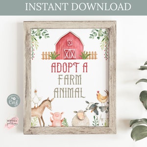 Barnyard Adopt a Farm Animal Sign Farm Birthday Party Favor Table Sign Farm Animal Birthday  Party Animal Birthday Decoration Printable 0127