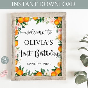 Editable Little Cutie Birthday Welcome Sign Orange Birthday Party Decor Instant Download First Birthday Sign Printable 0125