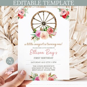 Floral Cowgirl Birthday Invitation, Rodeo Birthday, Editable Horse Birthday Invite, Wild West, Country Western Party Evite, Printable 0178